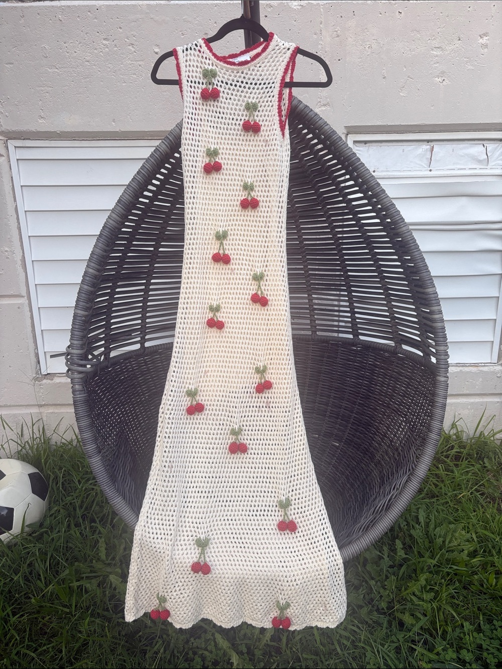 Callahan Cream Crochet Dress with Red Cherry Appliqués